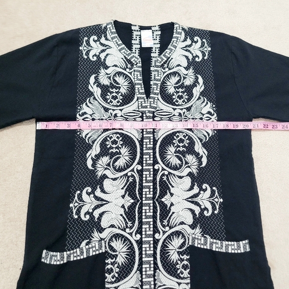 Giras Black White Embroidered Tunic Top Greek Style 50/50 Cotton Viscose Size L - Picture 8 of 10